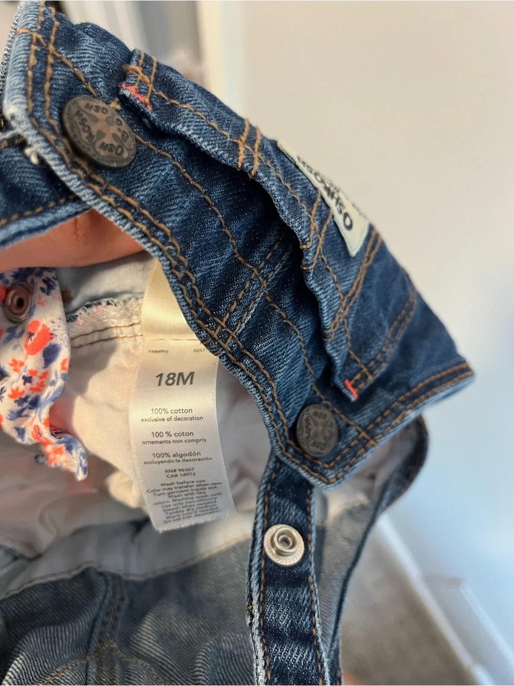 OshKosh B'gosh Dark Blue Denim Bib Dress with Pink & Blue Floral Skirt